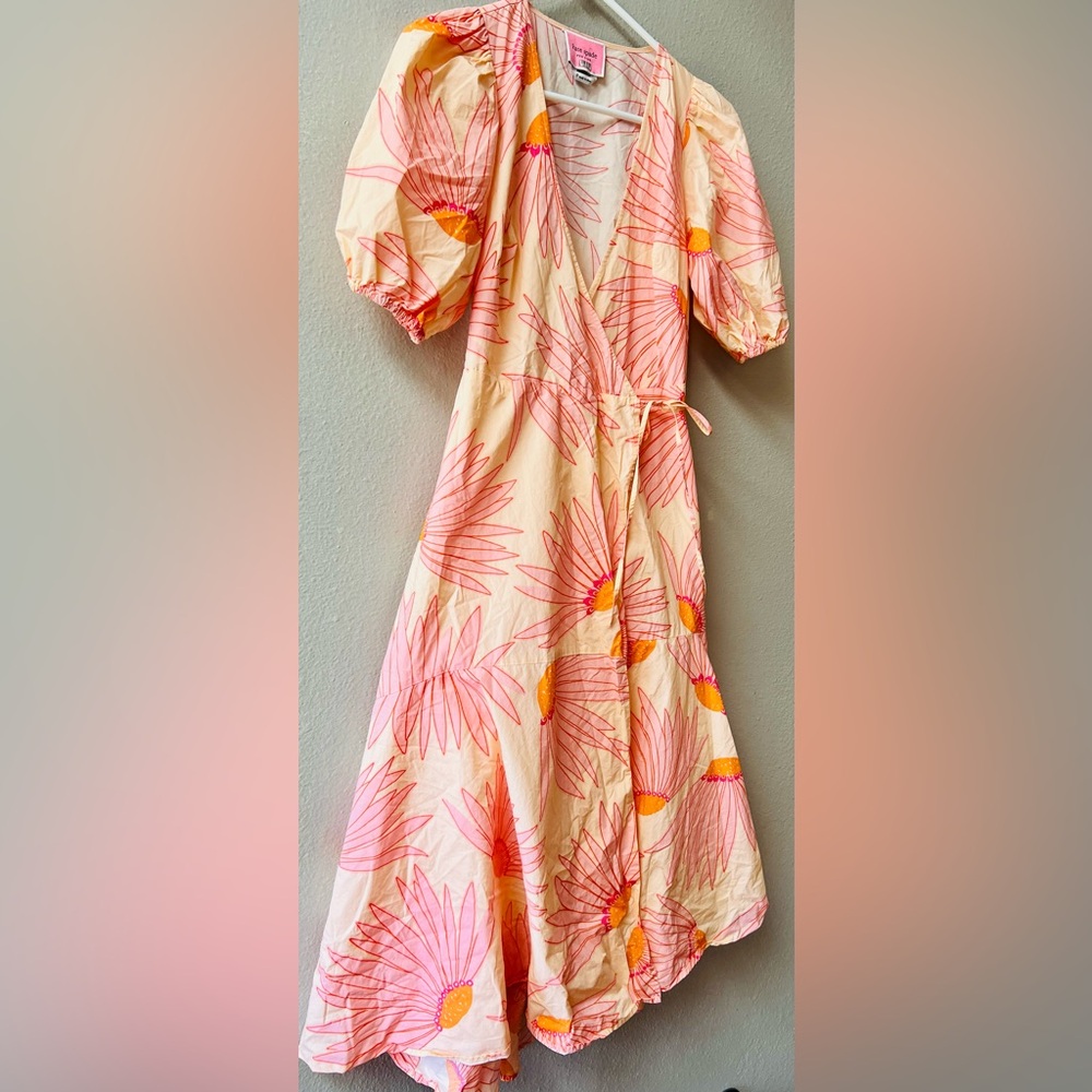 Kate Spade 100% Cotton Falling Flower Wrap Dress in Light Guava Juice Size 0 - Picture 4 of 8